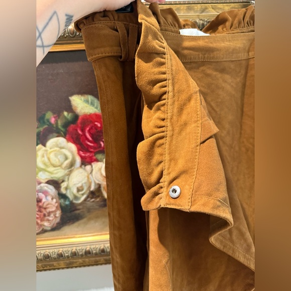 Ba&sh Sun Paper bag Waist Brown Real Leather Suede Wrap, Tie Ruffle Skirt - Picture 6 of 7